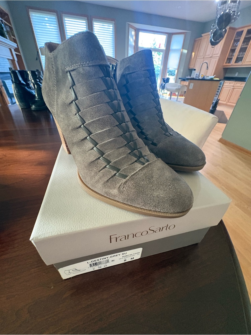 Franco Sarto Grey Suede Woven Front Ankle Boots - Women